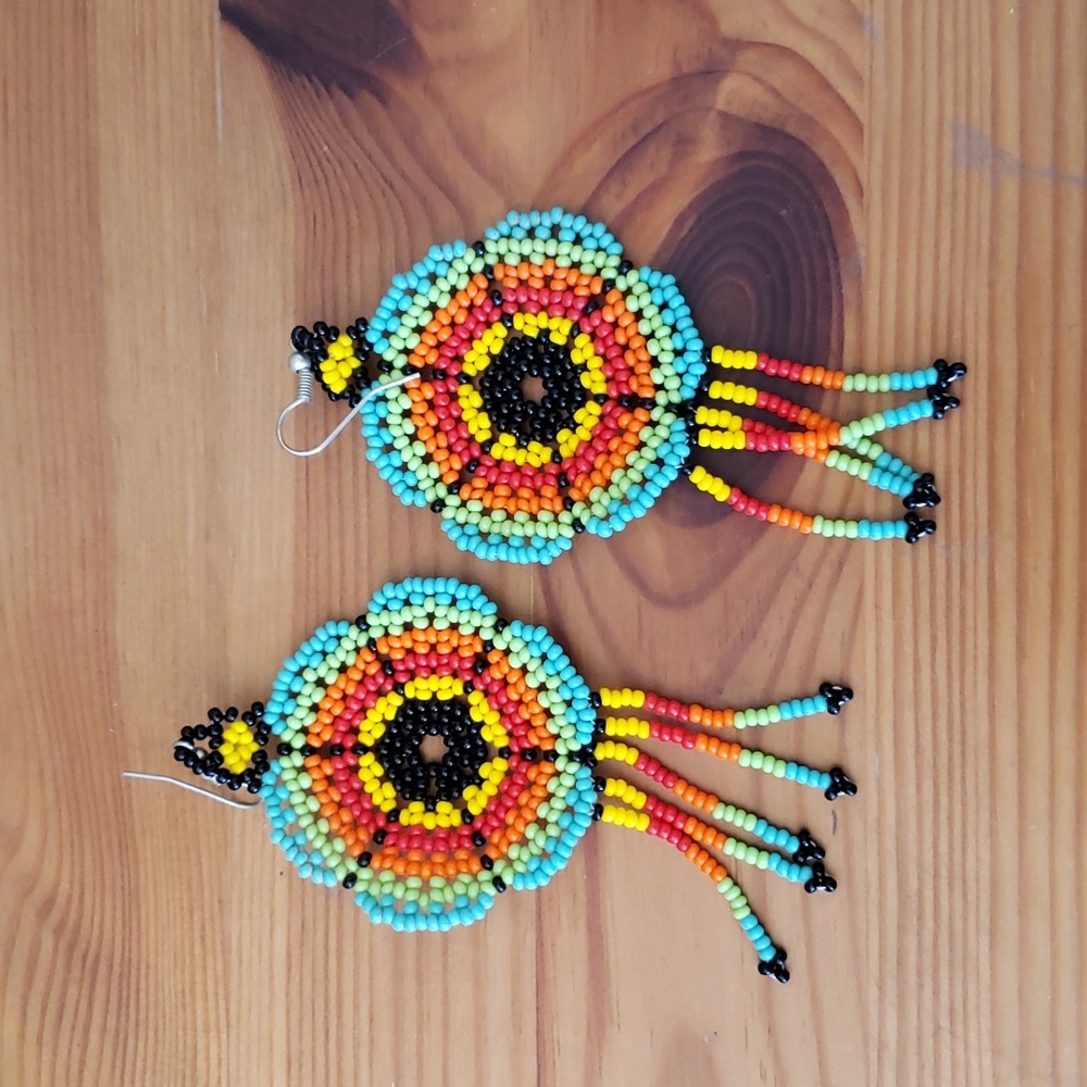 Hand beaded huichol earrings